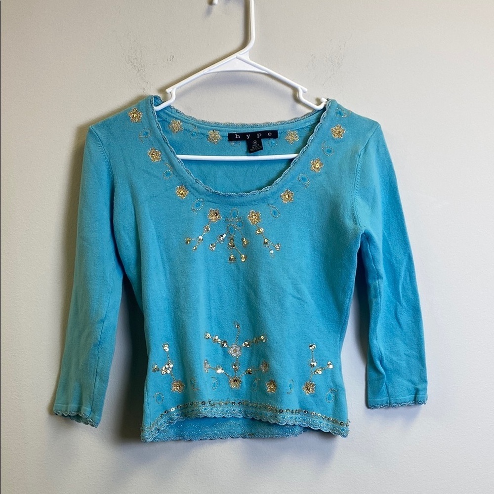 Hype Medium Blue Embroidered Top